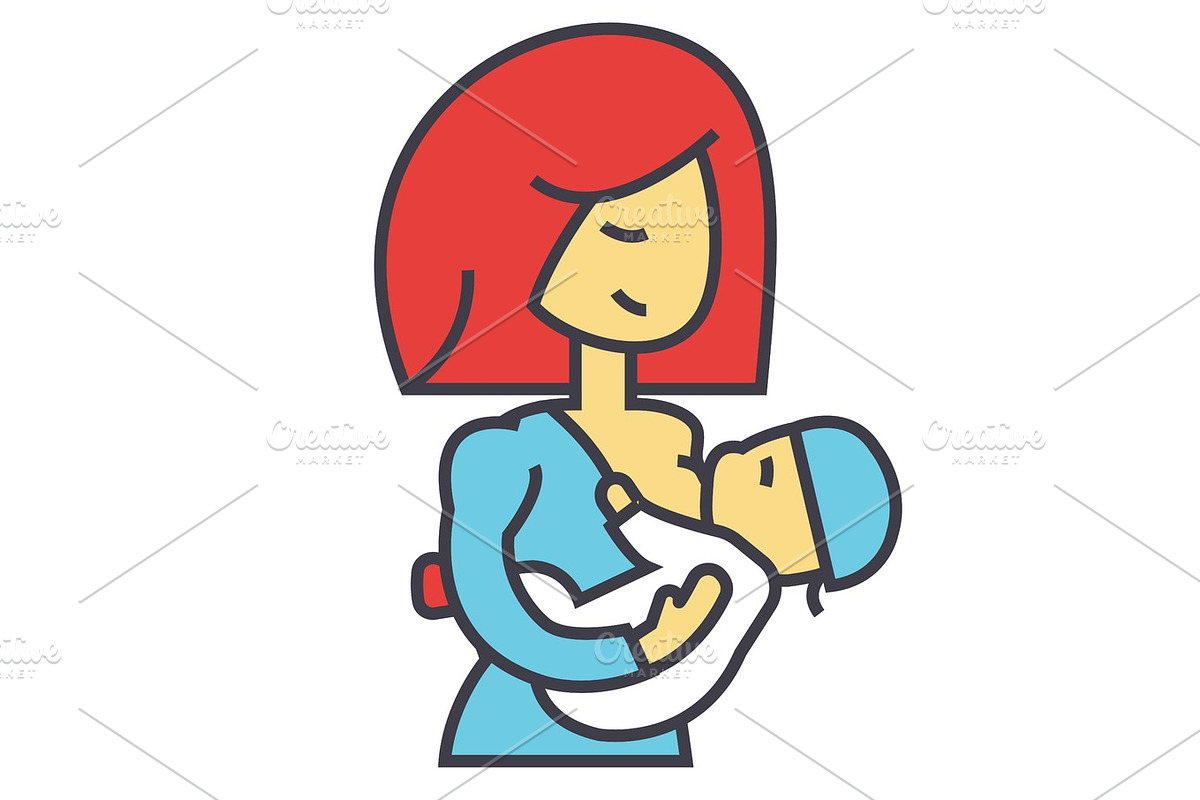 Mother breastfeeding baby, lactation, feeding child concept. Line vector icon. Editable stroke. Flat linear illustration isolated on white background in Illustrations - product preview 8