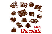 Chocolate bar and candy icon set for food design