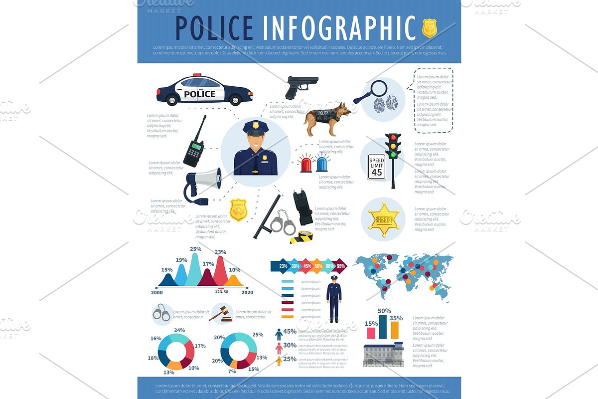 Police infographic for crime, law, justice design in Illustrations - product preview 8