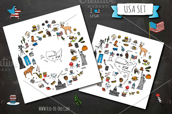 60 USA color hand drawn symbols! in Objects - product preview 2