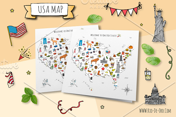 60 USA color hand drawn symbols! in Objects - product preview 3