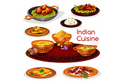 Indian cuisine thali dishes cartoon icon design