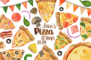 Watercolor Pizza Clipart