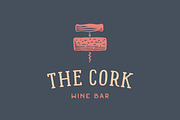 Label of wine bar with corkscrew