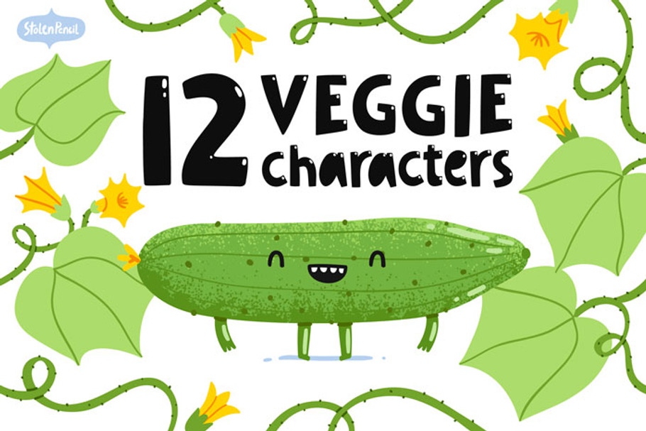 Veggie characters set in Illustrations - product preview 8