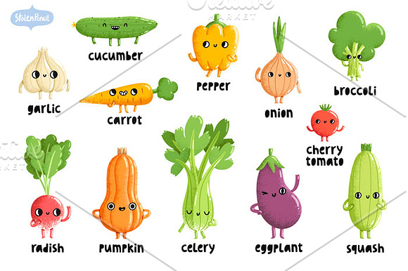 Veggie characters set in Illustrations - product preview 1