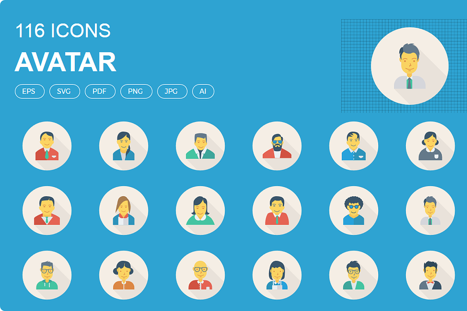 116 Avatar Flat circle icons in Graphics - product preview 8