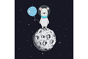 Cute bear with balloon stand on moon