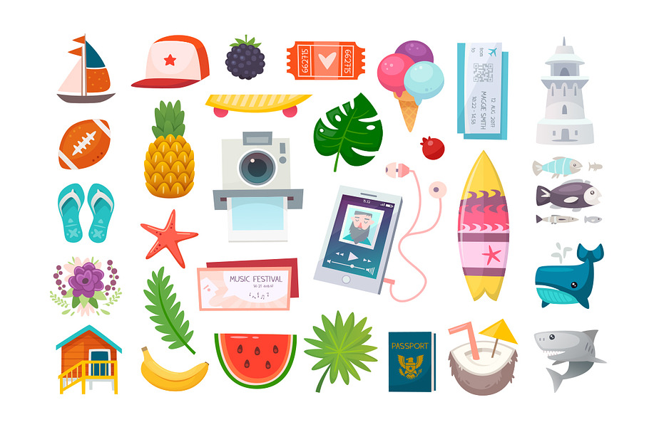 Summer vacations icons set in Objects - product preview 8