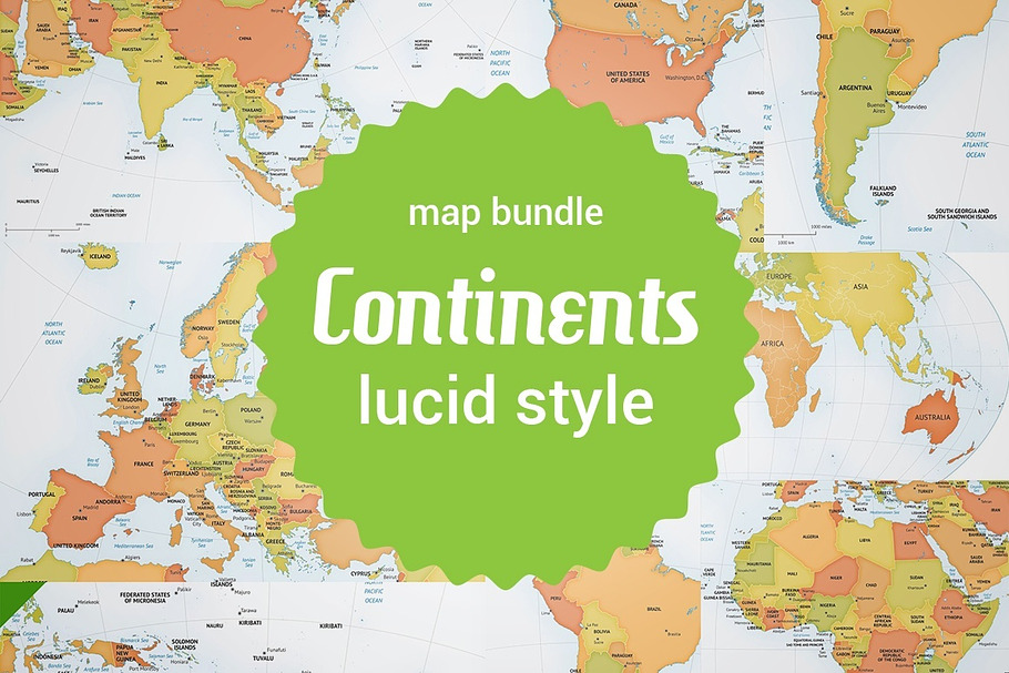 Bundle of 8 vector continent maps