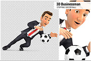 3D Businessman Stopping Soccer Ball