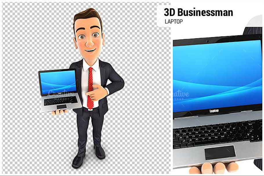 3D Businessman Laptop in Illustrations - product preview 8