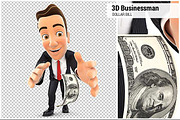 3D Businessman Pick up Dollar Bill