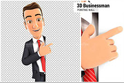 3D Businessman Pointing to Wall