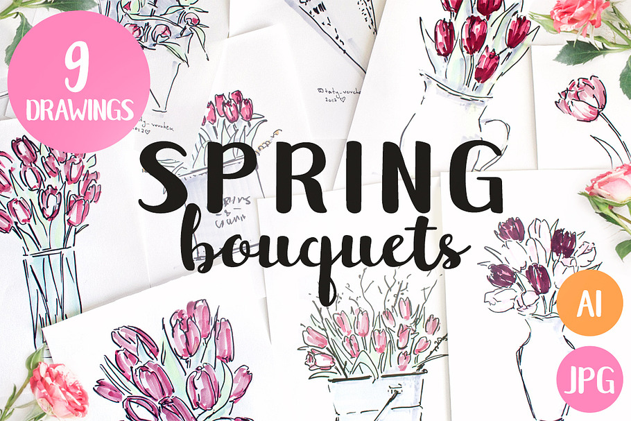 9 Spring Flowers Bouquets in Illustrations - product preview 8