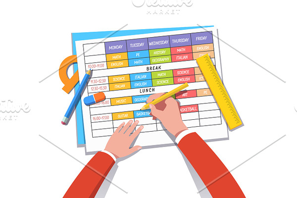 School teacher or student drawing a class schedule