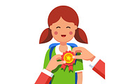 Student girl being awarded for win at school fair