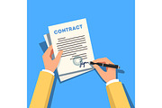 Hands holding and signing business contract pape