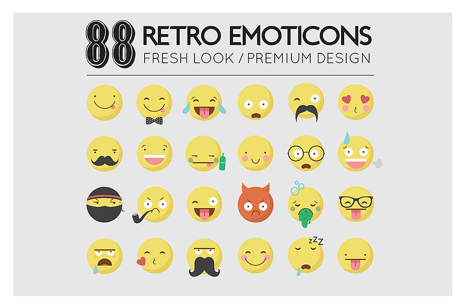 Retro / Hipster Emoticon Icon Set in Illustrations - product preview 8