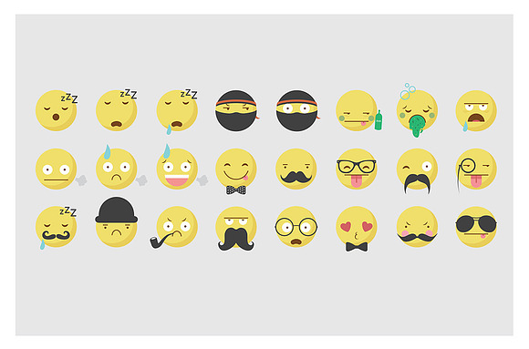Retro / Hipster Emoticon Icon Set in Illustrations - product preview 3