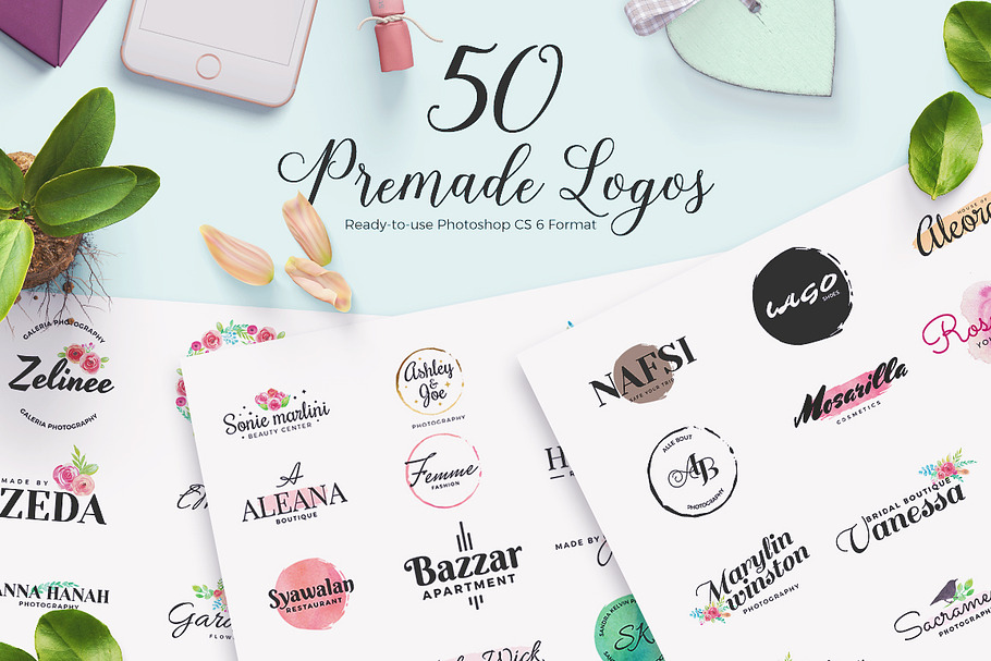 50 Premade Feminine Logos