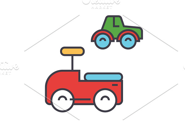 Toys cars concept. Line vector icon. Editable stroke. Flat linear illustration isolated on white background
