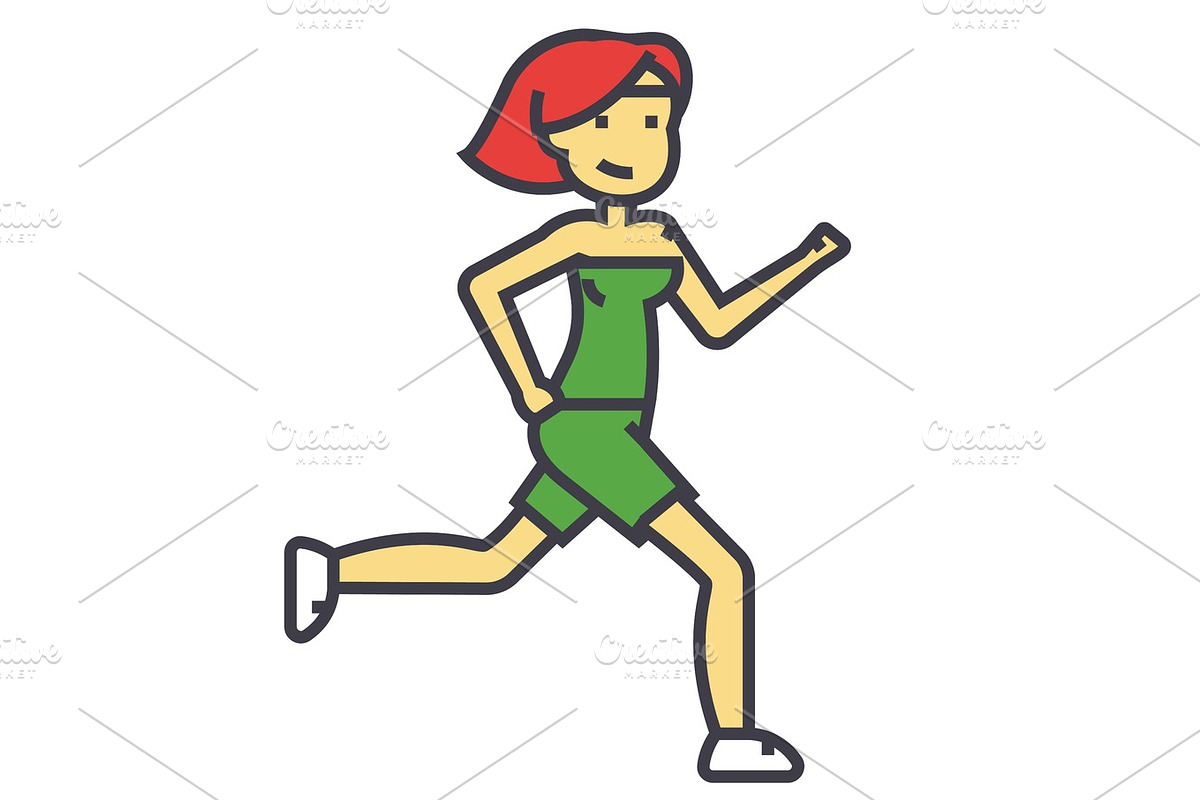Woman running, female fitness, sporty girl, jogging concept. Line vector icon. Editable stroke. Flat linear illustration isolated on white background in Illustrations - product preview 8