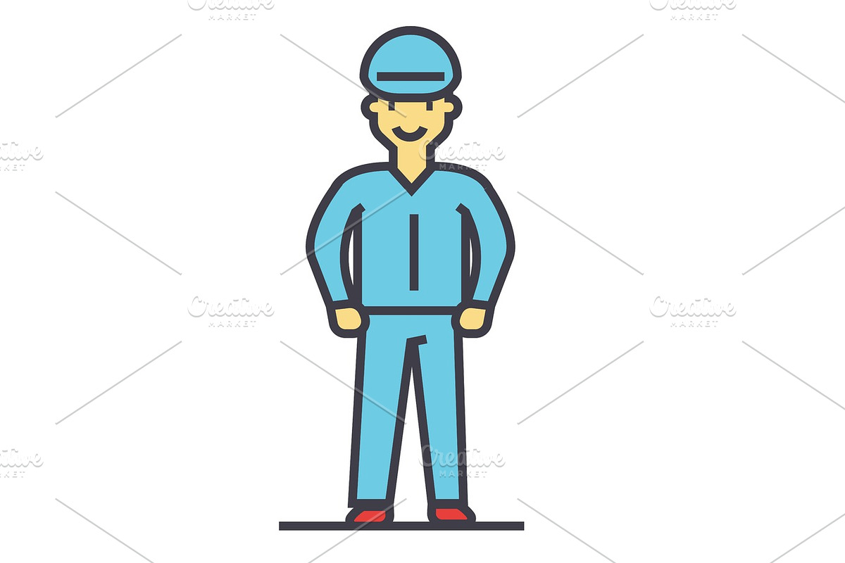 Industrial worker, craftsman, repairman concept. Line vector icon. Editable stroke. Flat linear illustration isolated on white background in Illustrations - product preview 8