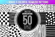 Sketch monochrome seamless patterns