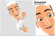3D Head Chef Peeping Over Wall