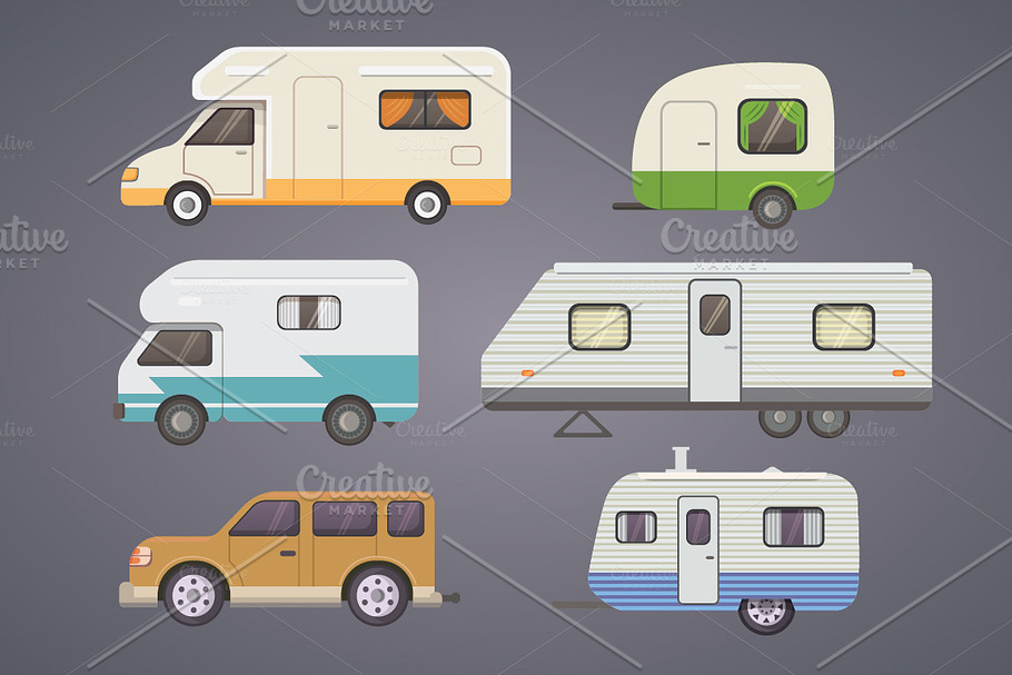 Retro camper trailer collection. in Illustrations - product preview 8
