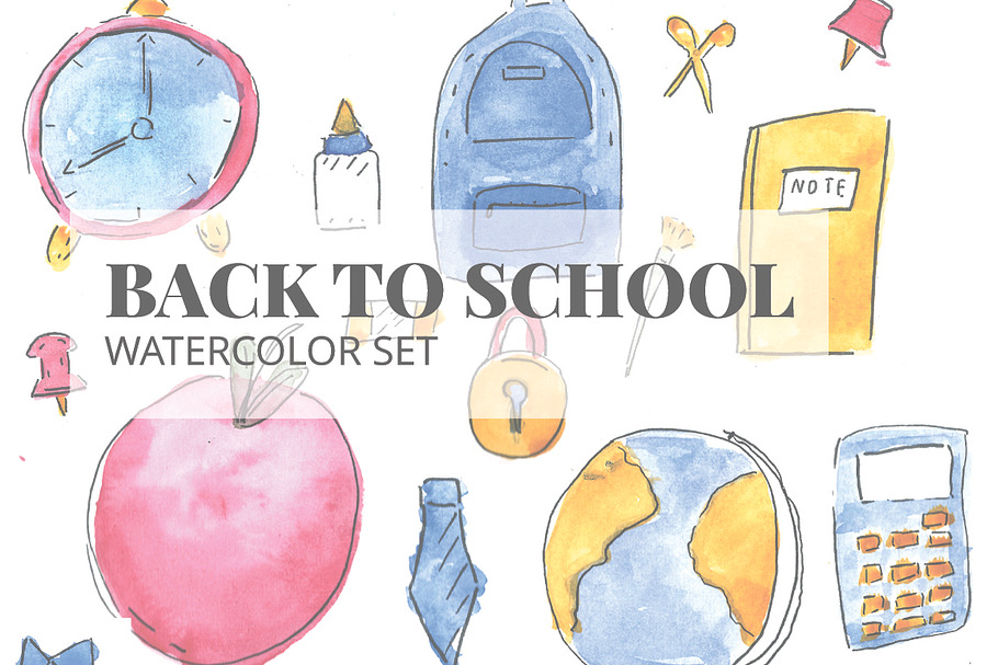 Back to School Watercolor Set  in Illustrations - product preview 8