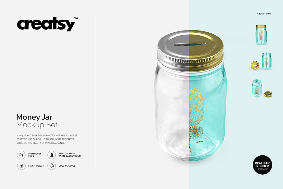 Money Jar Mockup Set in Product Mockups - product preview 8