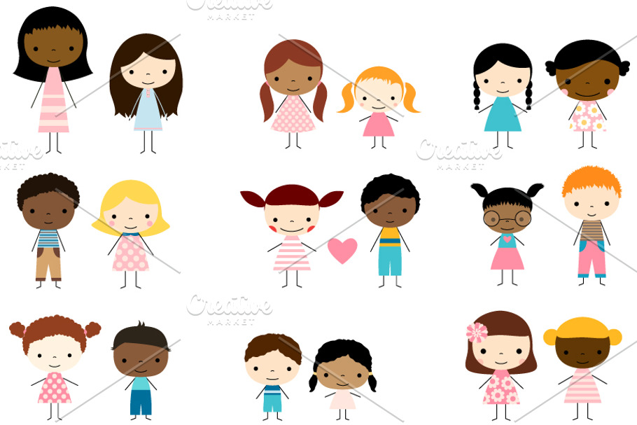 Multicultural  stick figures clipart in Illustrations - product preview 8