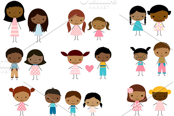 Multicultural  stick figures clipart in Illustrations - product preview 1