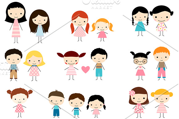 Multicultural  stick figures clipart in Illustrations - product preview 2