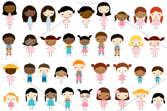 Multicultural  stick figures clipart in Illustrations - product preview 3