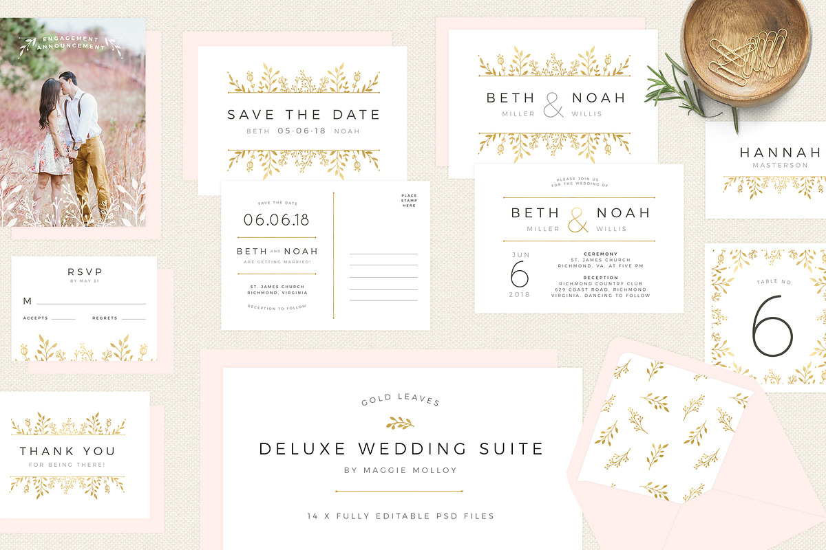 Gold Floral Wedding Invitation Suite in Wedding Templates - product preview 8