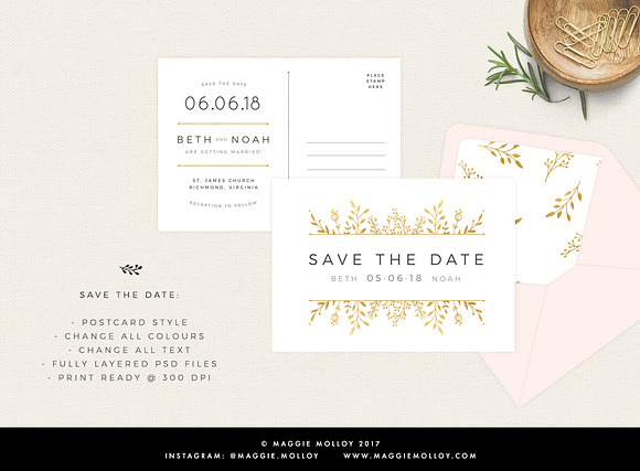 Gold Floral Wedding Invitation Suite in Wedding Templates - product preview 1