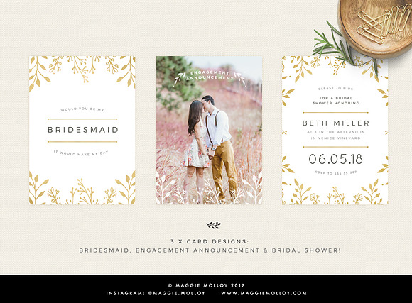 Gold Floral Wedding Invitation Suite in Wedding Templates - product preview 3