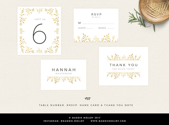 Gold Floral Wedding Invitation Suite in Wedding Templates - product preview 4