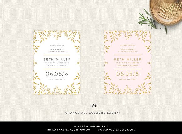 Gold Floral Wedding Invitation Suite in Wedding Templates - product preview 6