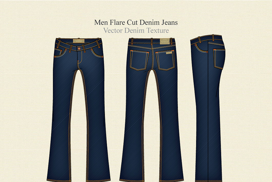 Men Flare Cut Denim Jeans Vector in Illustrations - product preview 8