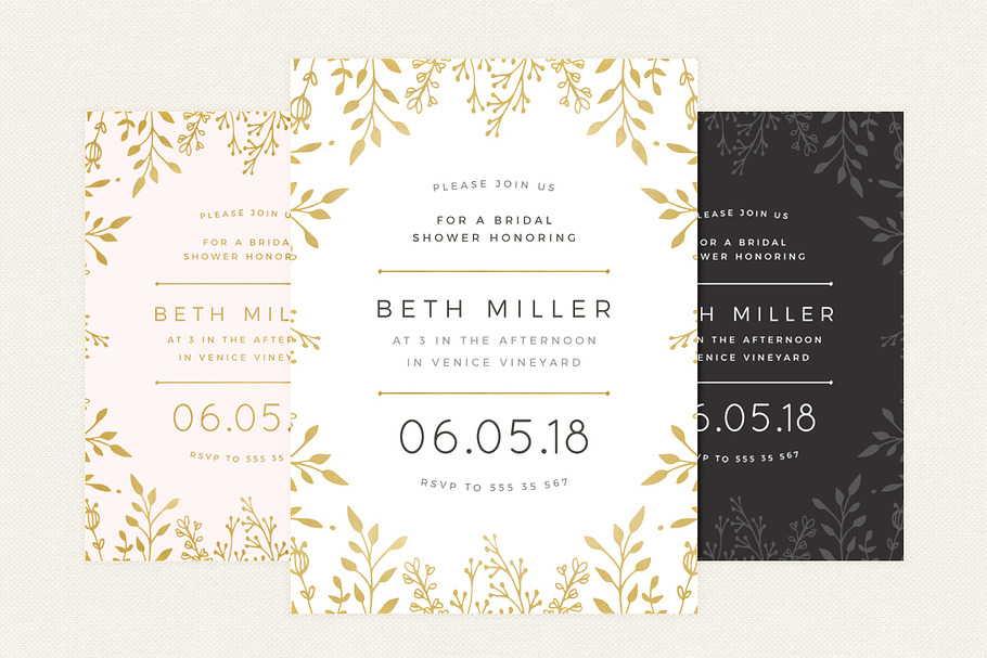 Gold Floral Bridal Shower Invitation