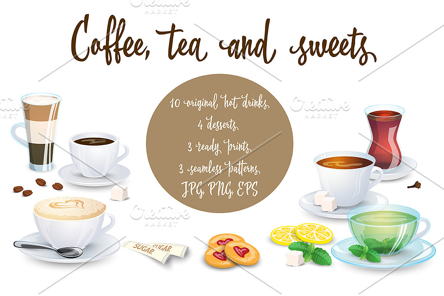 Coffee, tea and sweets in Illustrations - product preview 8
