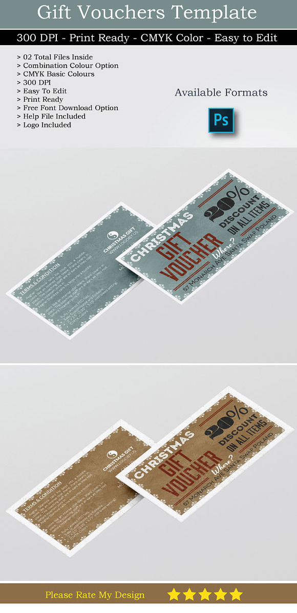 Vintage Retro Gift Voucher  in Card Templates - product preview 1