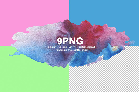 9 png watercolor brush strokes in Textures - product preview 1