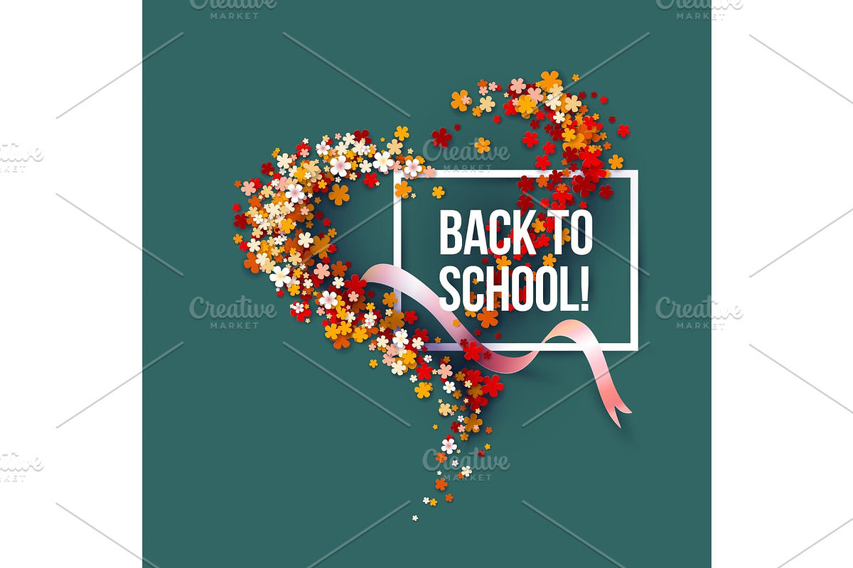 Back to School poster with frame flowers in Illustrations - product preview 8