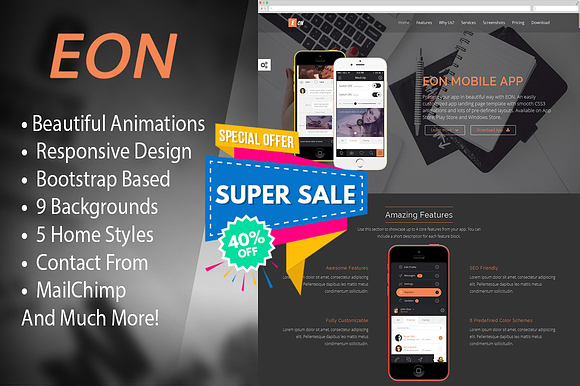 EON - Responsive App Landing Page in Bootstrap Themes - product preview 3
