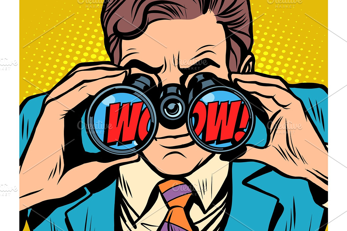 wow Businessman looking through binoculars in Illustrations - product preview 8
